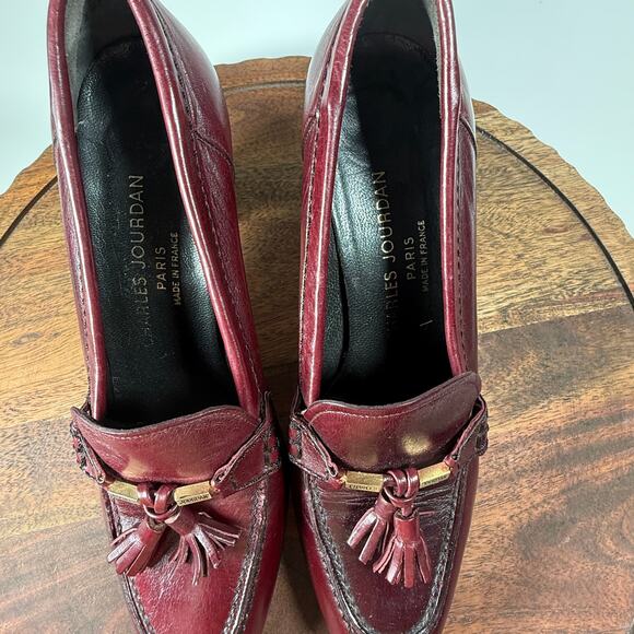 VTG Charles Jourdan Paris Vintage Tassel Heeled Loafers Burgundy Leather Sz 6.5 - Picture 8 of 13